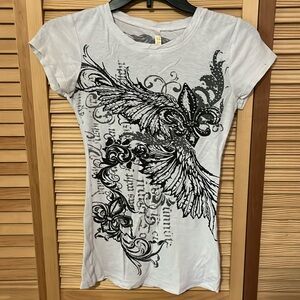 Black and White Y2K Tee with Split Back